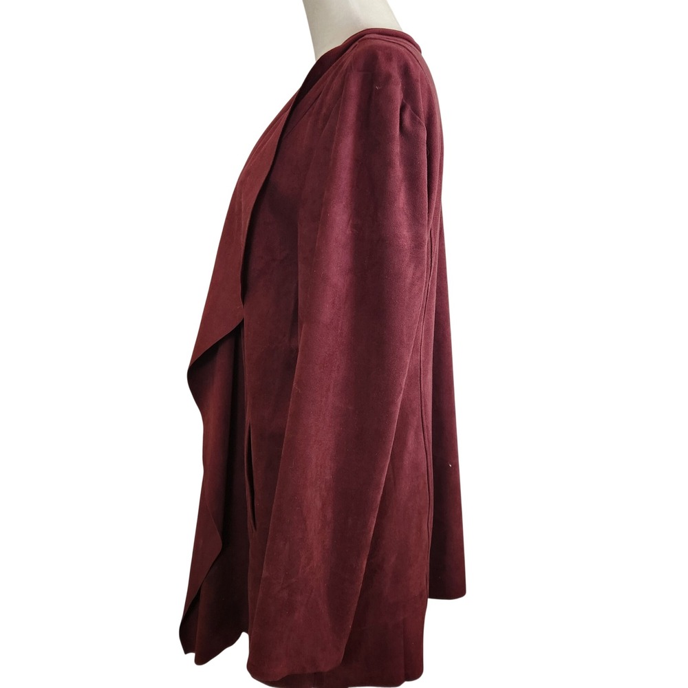 Chicos XL Faux Suede Drape Front Open Cardigan Jacket Burgundy Maroon Maroon Red - Picture 4 of 9